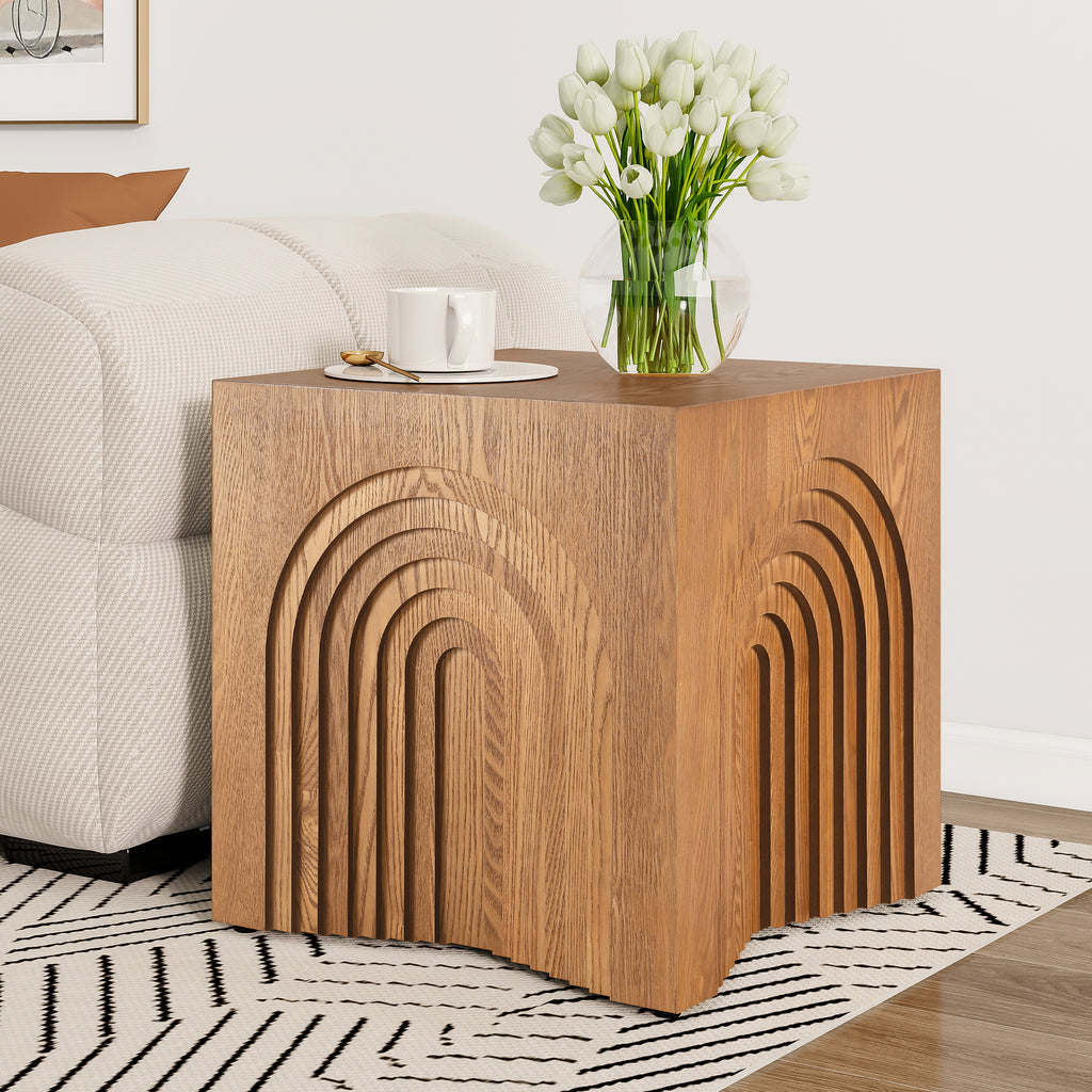 Round Wood End Table — [variant:N876P386371D] Natural & Light Brown image 3
