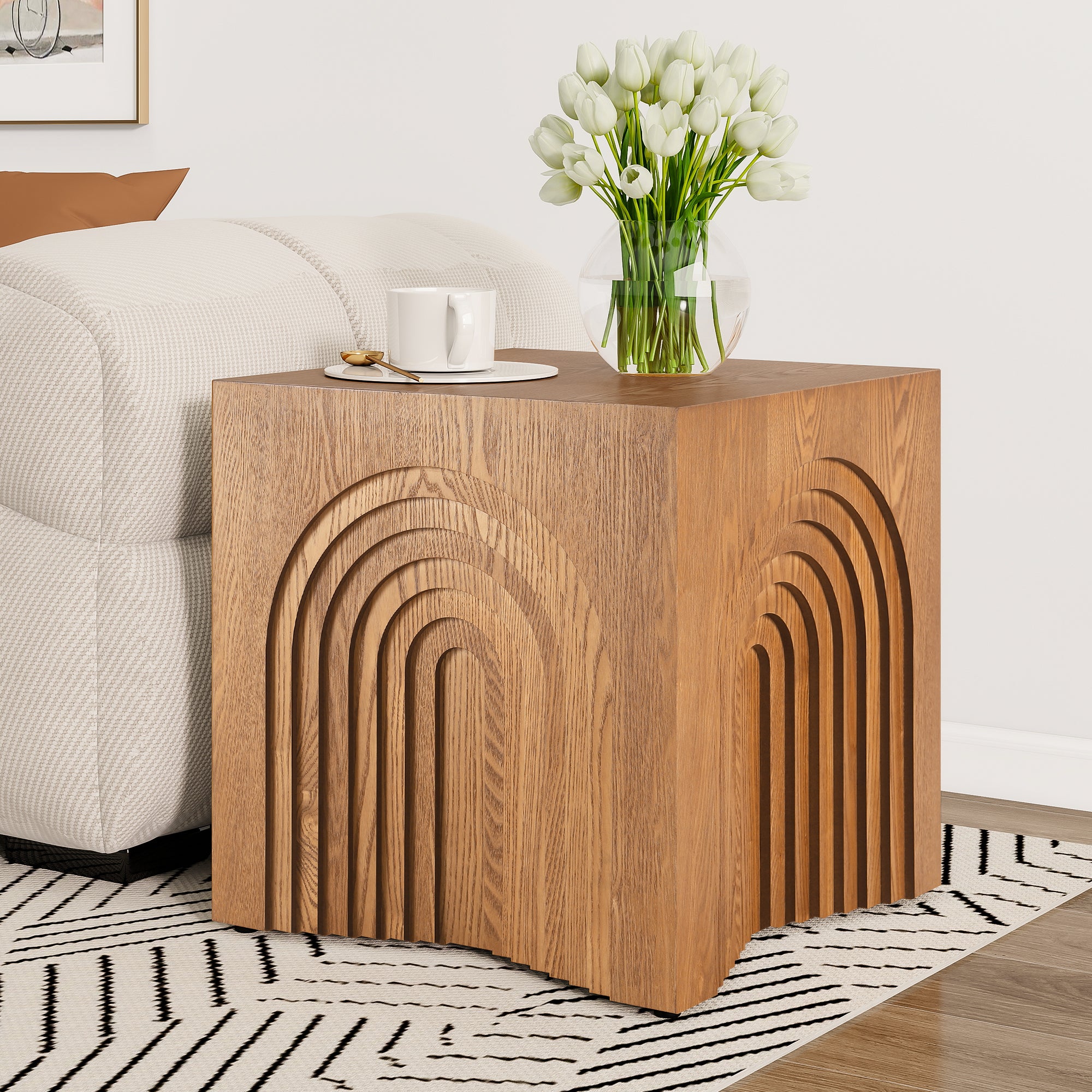 Round Wood End Table — [variant:N876P386371D] Natural & Light Brown image 3