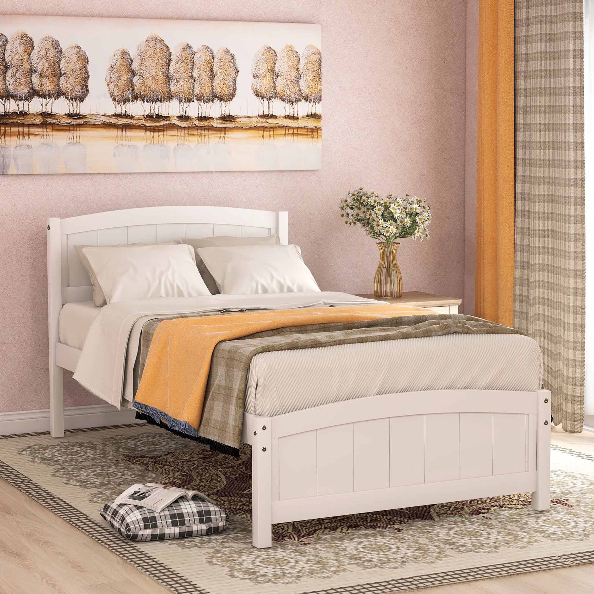 [variant:N850P475815K] Twin Platform Bed with Headboard and Footboard – White image 2