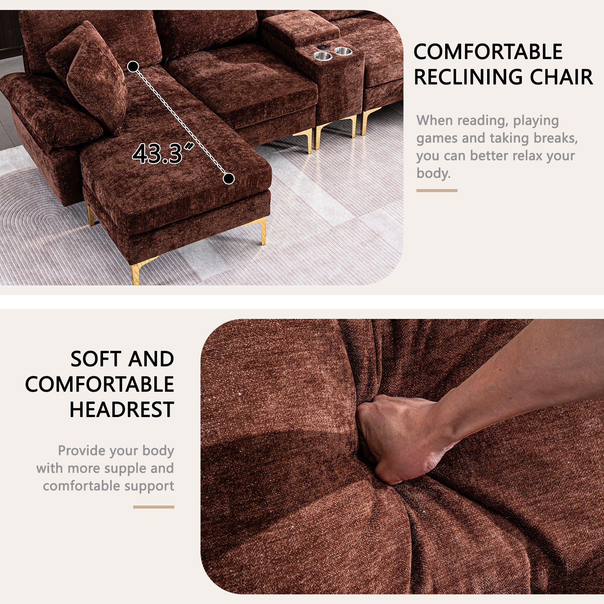 [variant:W3885S00059] U-Shaped Chenille Sectional Sofa with Recliner and Ottoman image 3