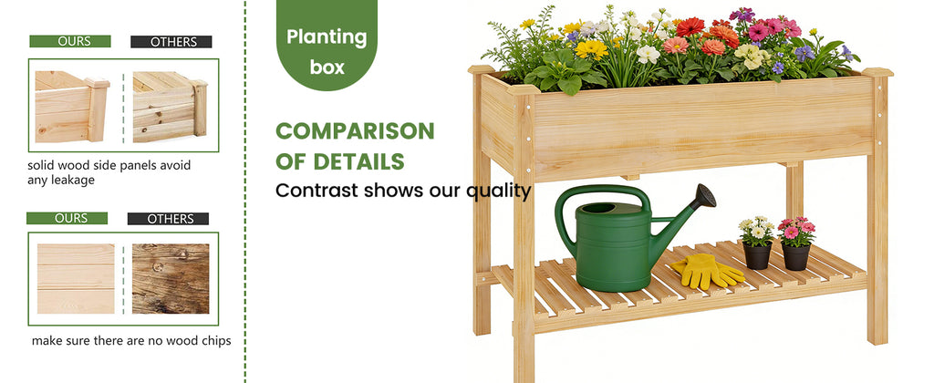 [variant:W3686P439295] Two-Tier Wooden Raised Garden Bed with Shelves image 17