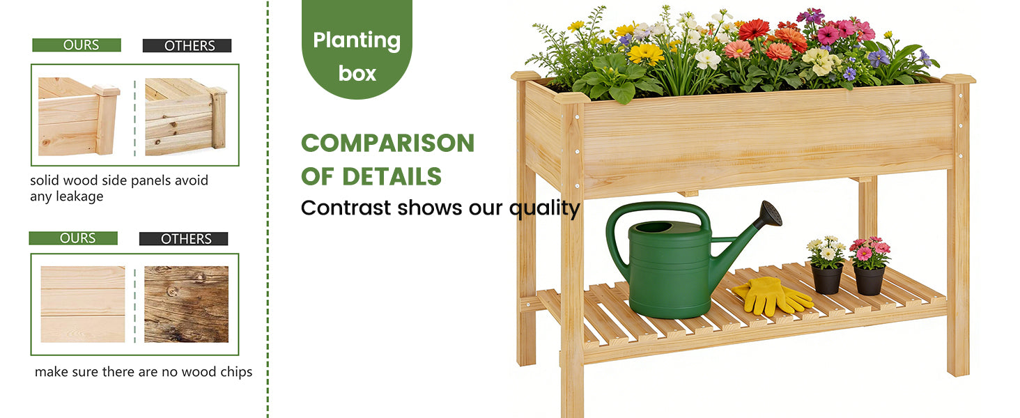 [variant:W3686P439295] Two-Tier Wooden Raised Garden Bed with Shelves image 17