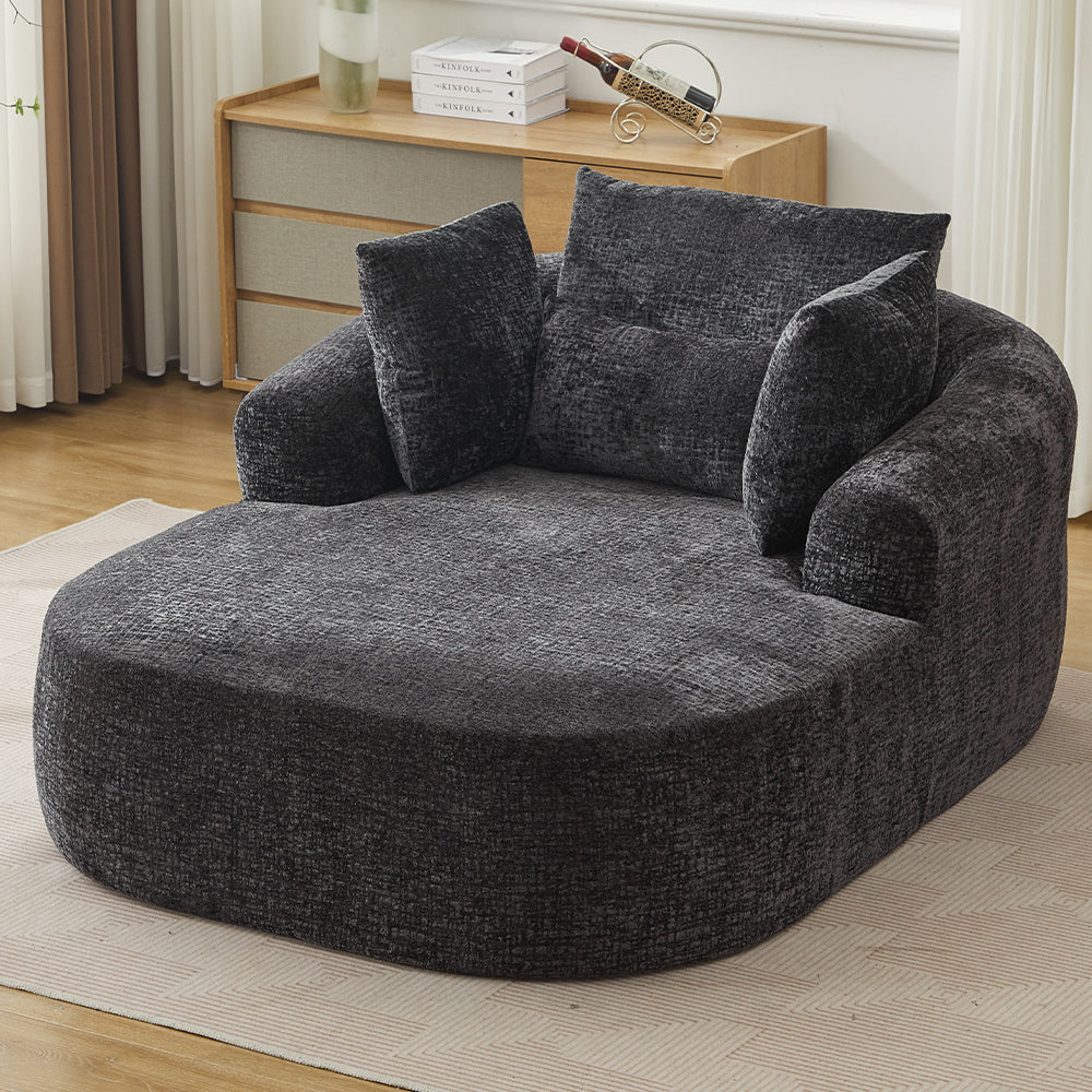 Oversized Corduroy Chaise Lounge with Throw Pillows — [variant:W5031P391322] Black image 3
