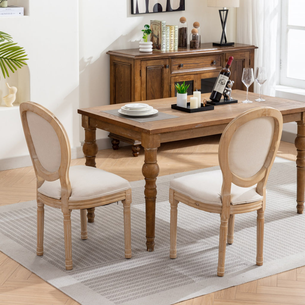 [variant:W5755P474629] Set of 2 French-Style Solid Wood Dining Chairs – Beige image 13
