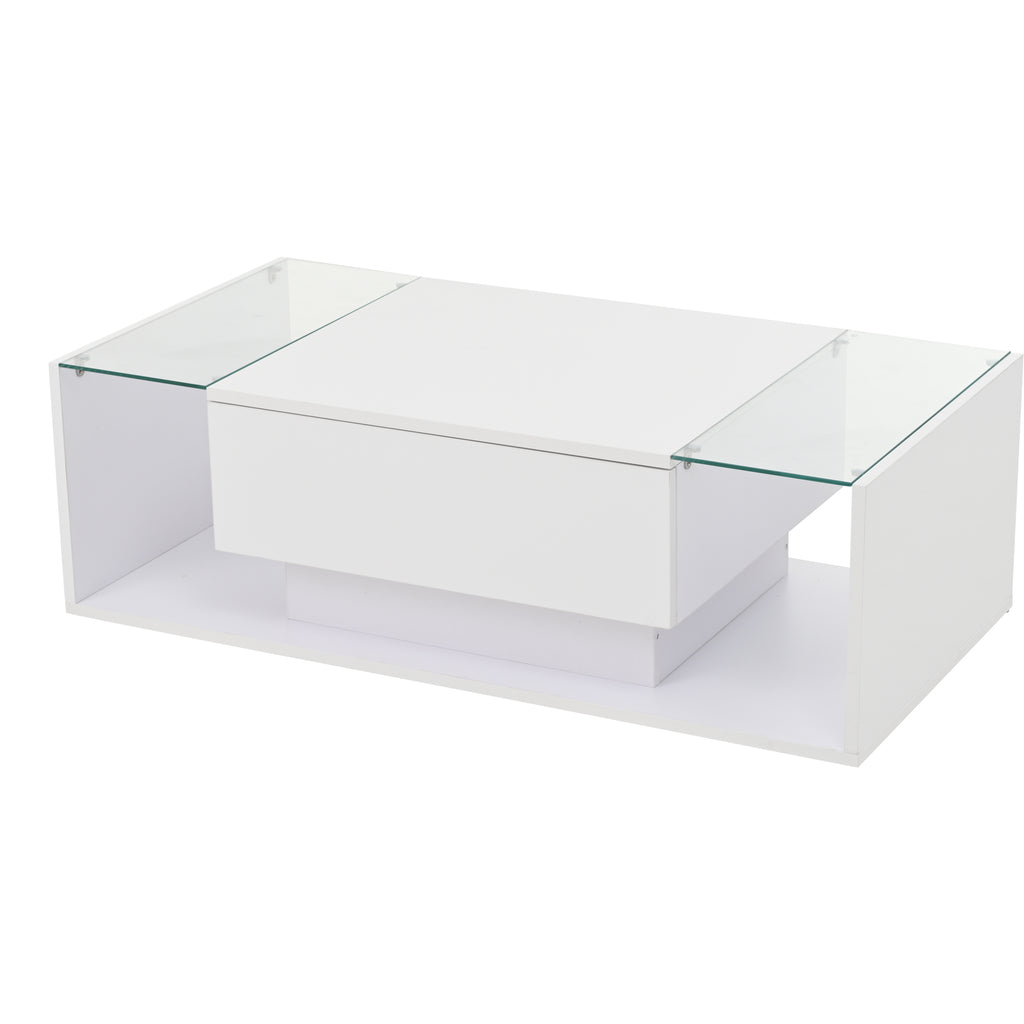 [variant:N892P423295W] High-Gloss LED Coffee Table with Drawer and Glass Top image 33