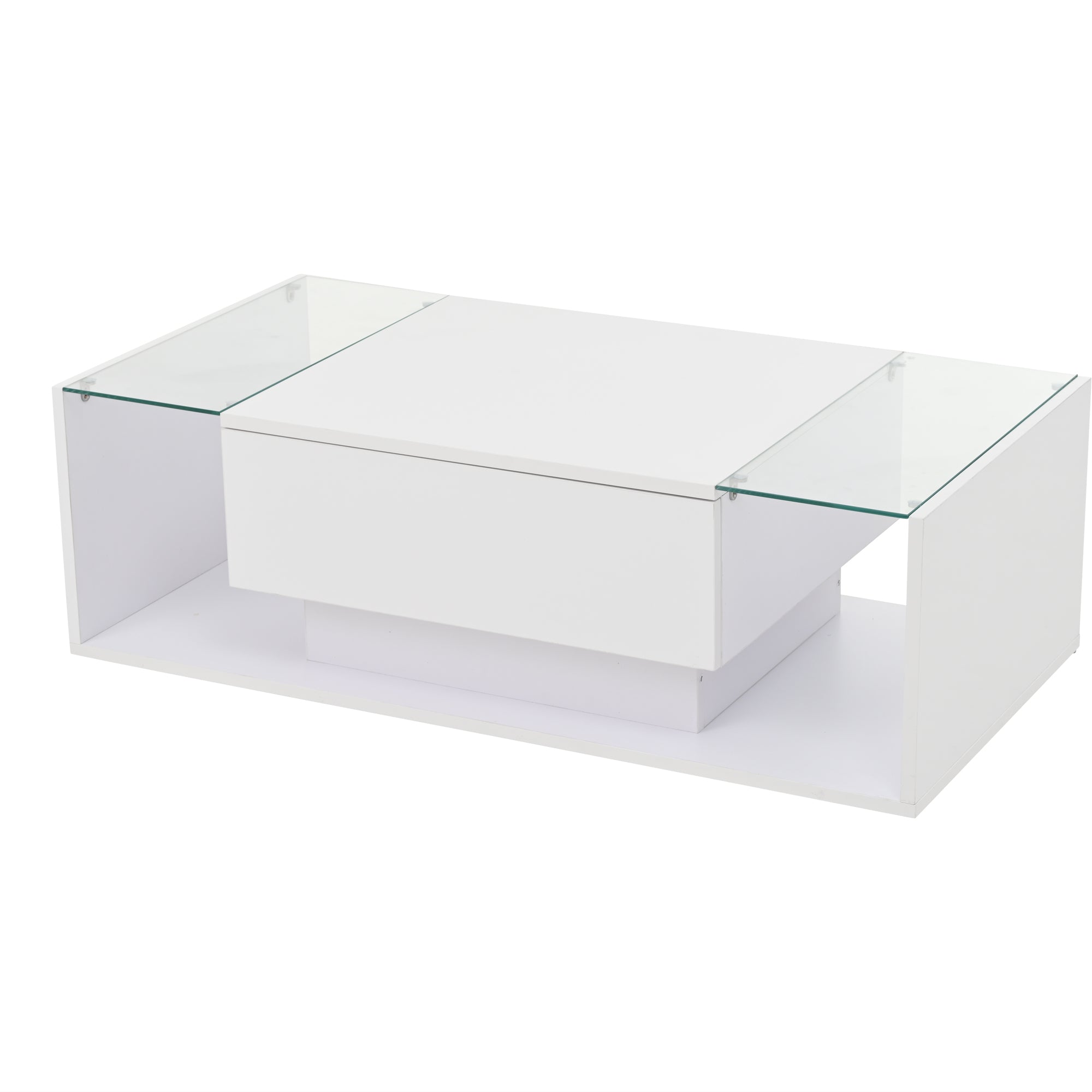 [variant:N892P423295W] High-Gloss LED Coffee Table with Drawer and Glass Top image 33