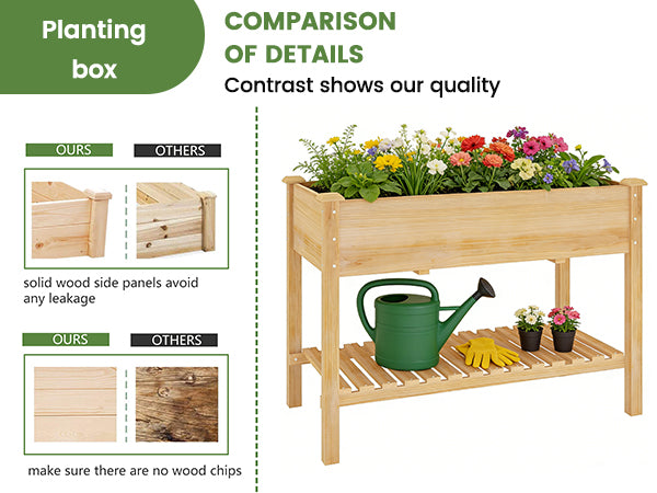 [variant:W3686P439295] Two-Tier Wooden Raised Garden Bed with Shelves image 12