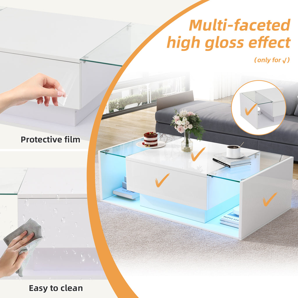 [variant:N892P423295W] High-Gloss LED Coffee Table with Drawer and Glass Top image 26