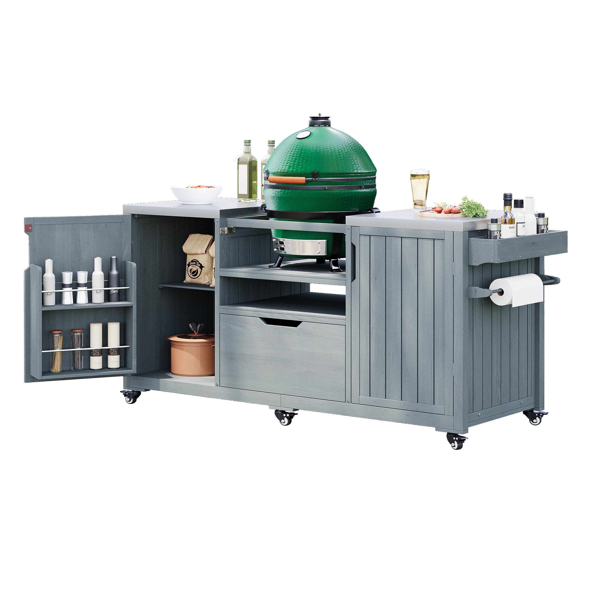 [variant:N853P386132G] Outdoor Grill Cart for 21–22-Inch Kamado Grills – Gray and Blue, 66.5-Inch image 14