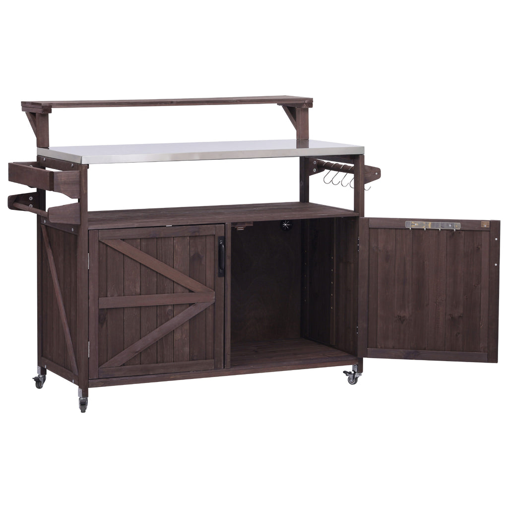 [variant:N853P386135Z] Outdoor Grill Cart with Raised Shelf – Dark Brown, 53.3-Inch image 28