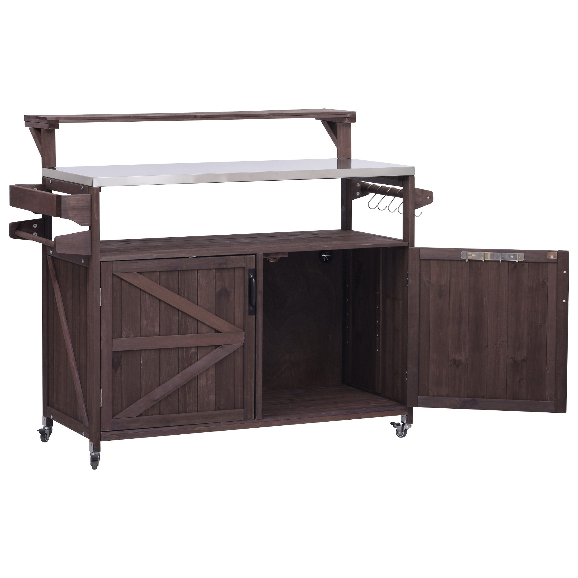 [variant:N853P386135Z] Outdoor Grill Cart with Raised Shelf – Dark Brown, 53.3-Inch image 28