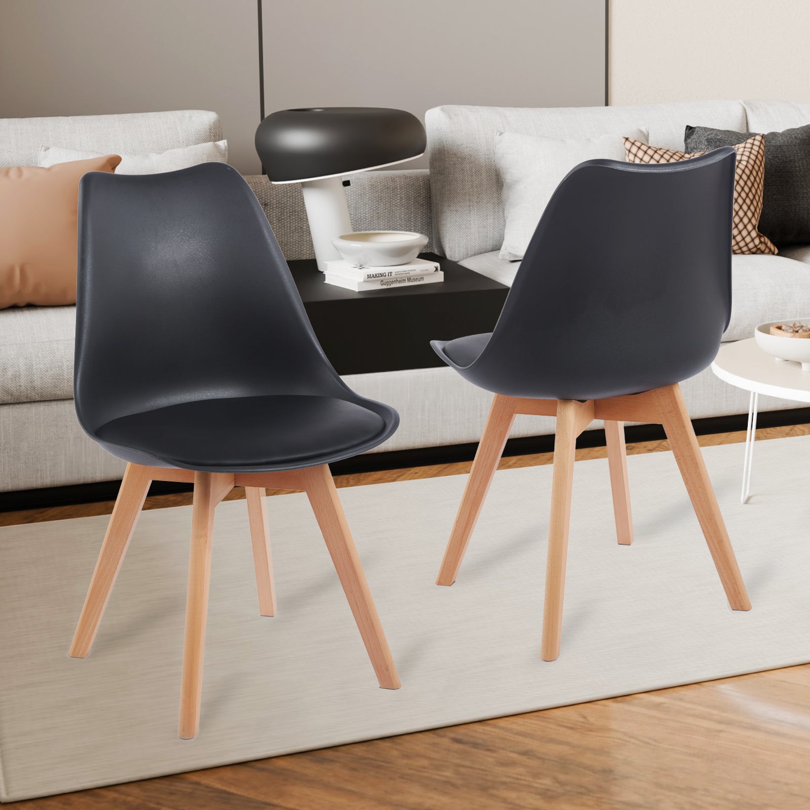 [variant:W3738P431300] Set of 2 Modern Black PU Leather Dining Chairs image 6