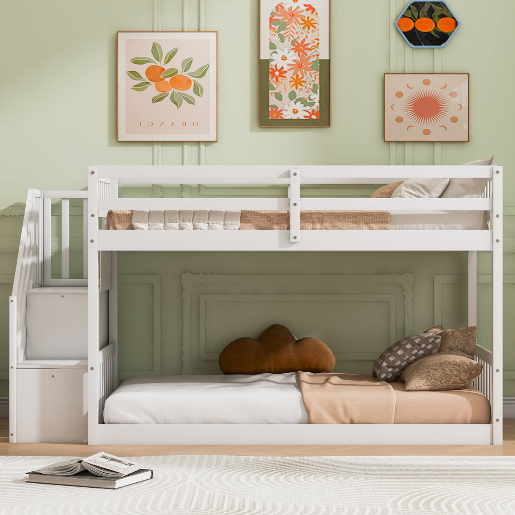[variant:GX000106AAK] Twin-over-Twin Low-Profile Bunk Bed with Storage Ladder – White image 2