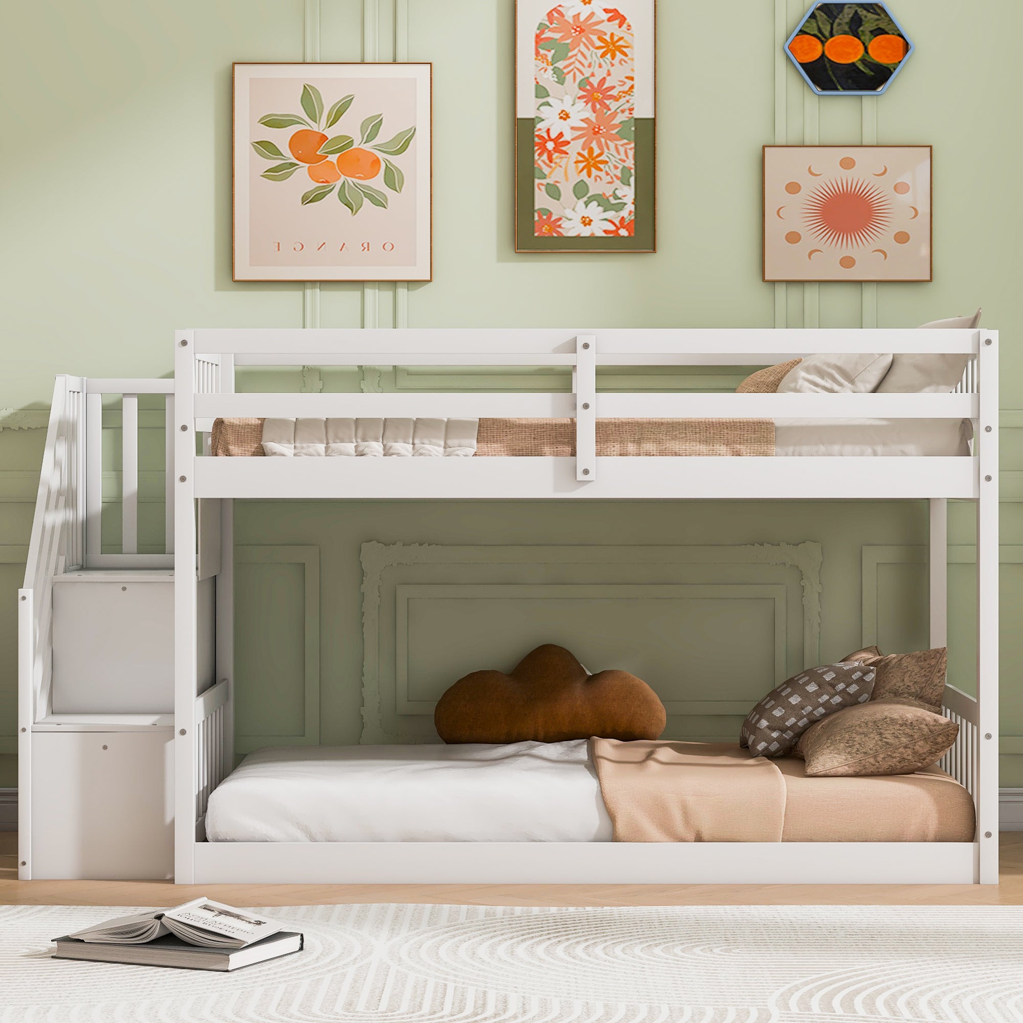 [variant:GX000106AAK] Twin-over-Twin Low-Profile Bunk Bed with Storage Ladder – White image 2
