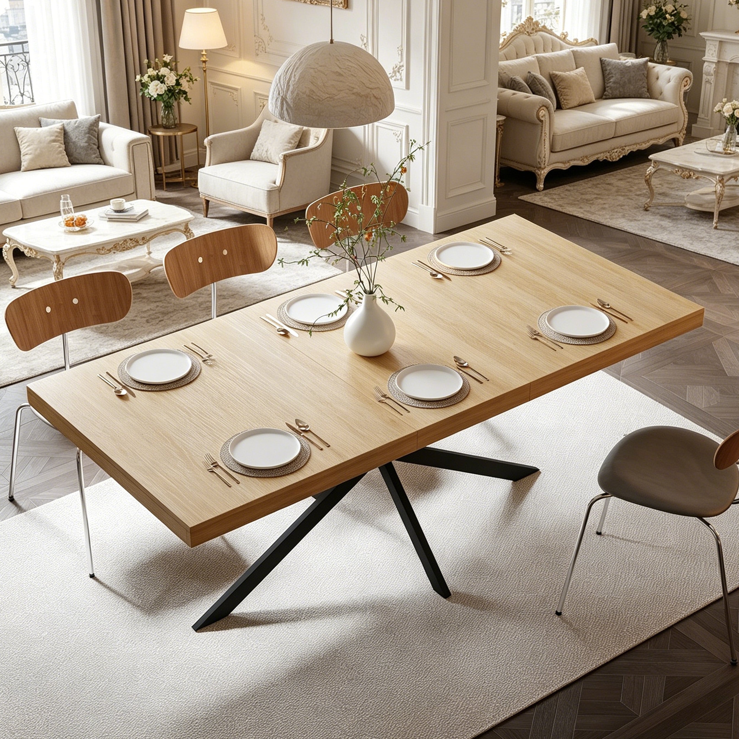 [variant:W3679P437341] Extendable Dining Table with Hidden Storage – 55–71 Inch – Natural image 1