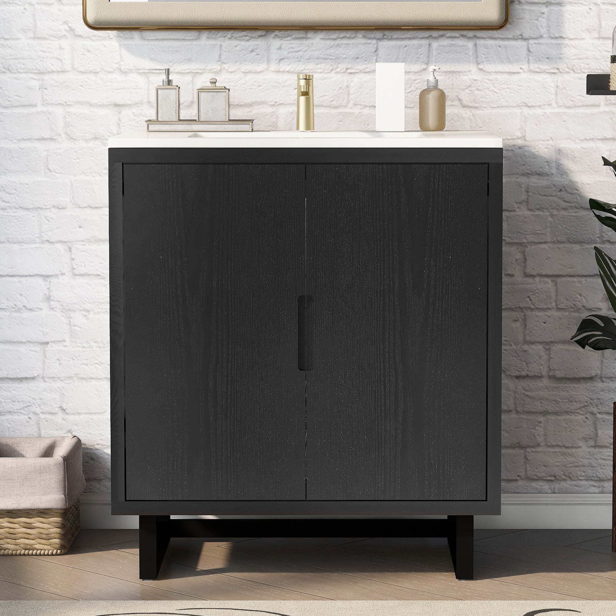 [variant:WF319594AAB] Freestanding Bathroom Vanity with Resin Sink – 30-Inch – Black image 1