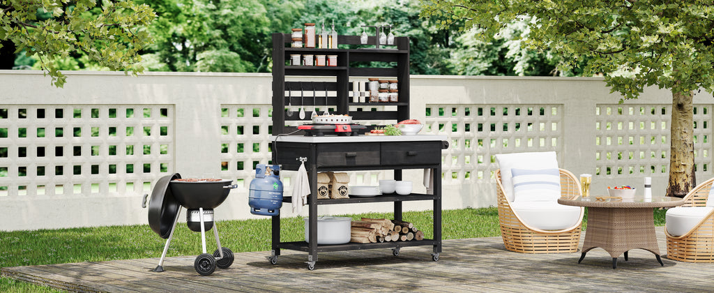 [variant:N853P386121G] Rolling Outdoor Potting Bench with Stainless Steel Top image 4