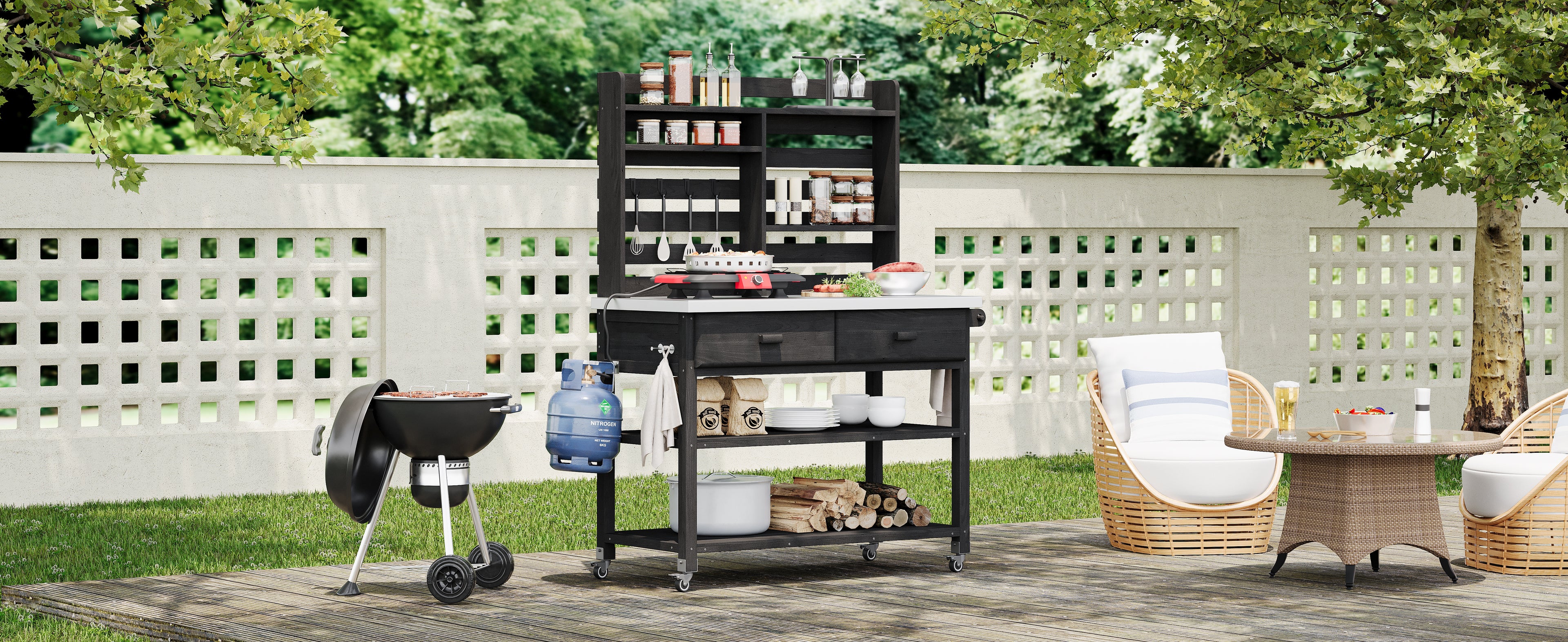[variant:N853P386121G] Rolling Outdoor Potting Bench with Stainless Steel Top image 4