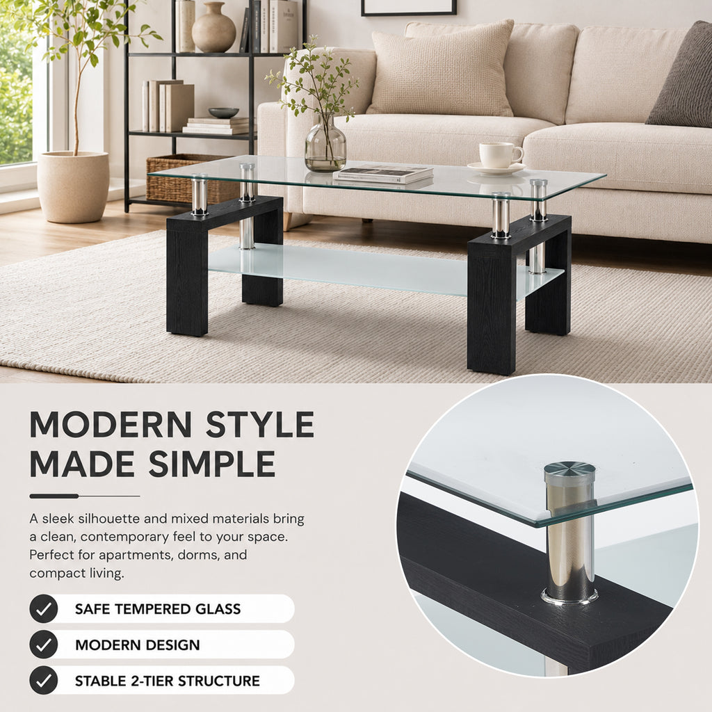 Modern Tempered Glass Coffee Table – Natural or Black — [variant:W3738P499161] Black image 7