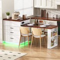 [variant:XW000036AAD-CA] Rolling Kitchen Island with LED Extendable Table – Creamy White,Walnut image 1