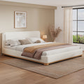 [variant:N859K000012W] King Bouclé Platform Bed with Curved Headboard – White image 1