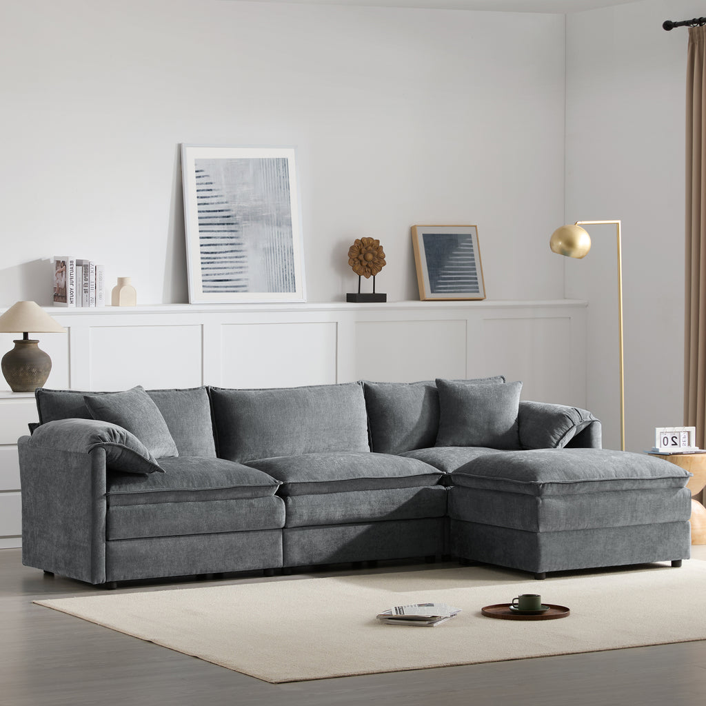 [variant:N851S8687B] 103-Inch Chenille L-Shaped Sectional Sofa with Ottoman image 1
