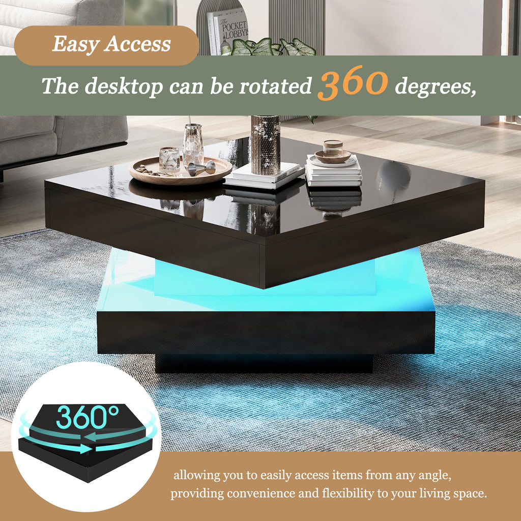 [variant:N892P423297B] Square High-Gloss LED Coffee Table with Rotating Top image 18