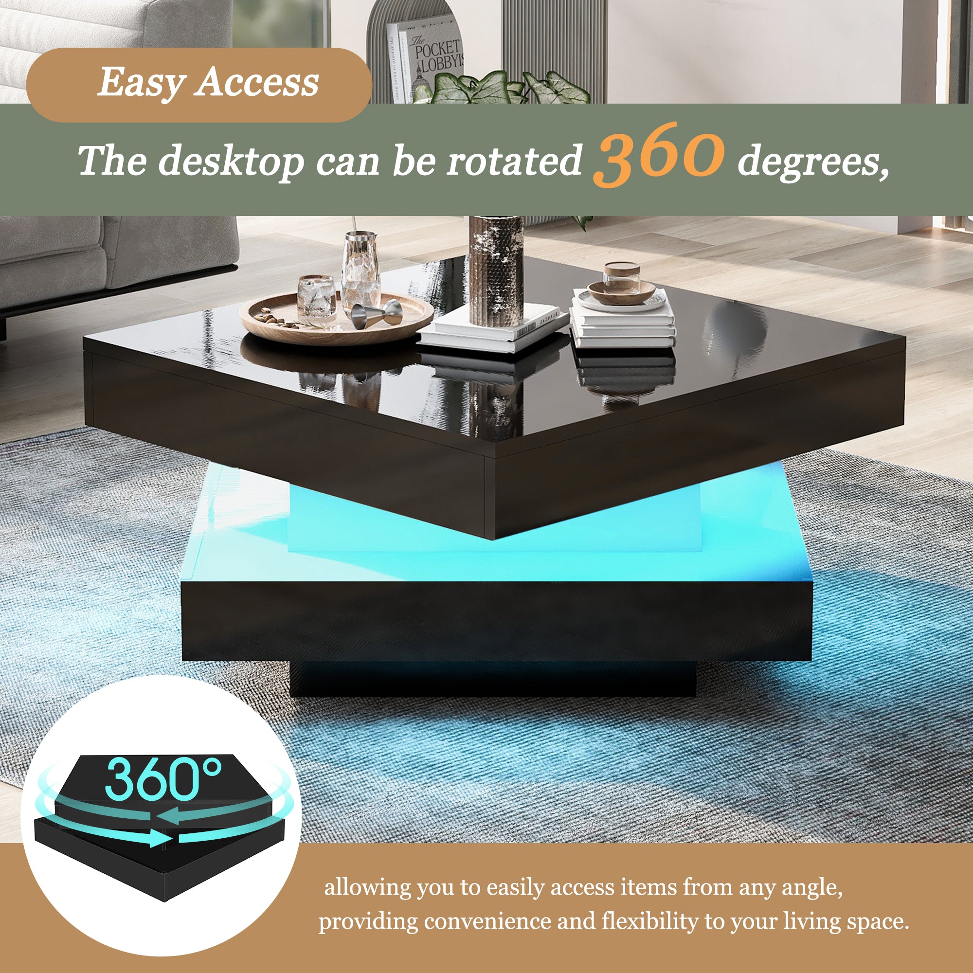 [variant:N892P423297B] Square High-Gloss LED Coffee Table with Rotating Top image 18