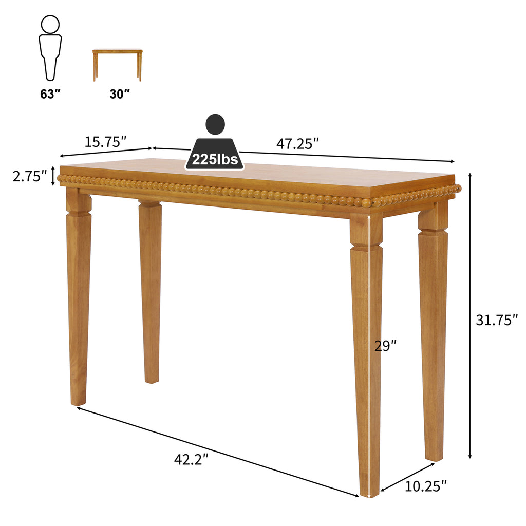 Farmhouse Console Table with Beaded Trim — [variant:N876P351928D] Natural image 2