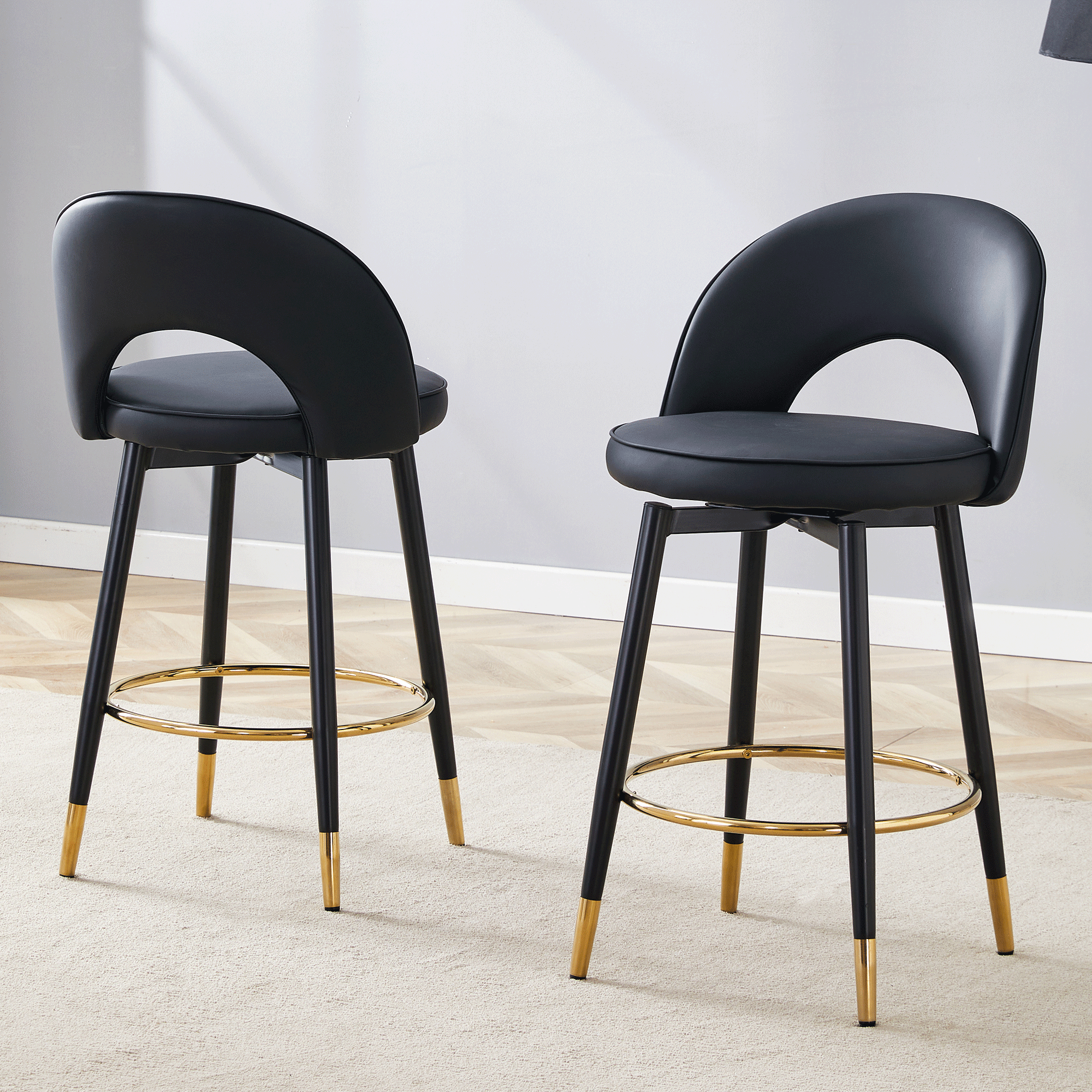 [variant:W3806P404776] 360° Swivel PU Leather Bar Stools – Set of 2 image 2
