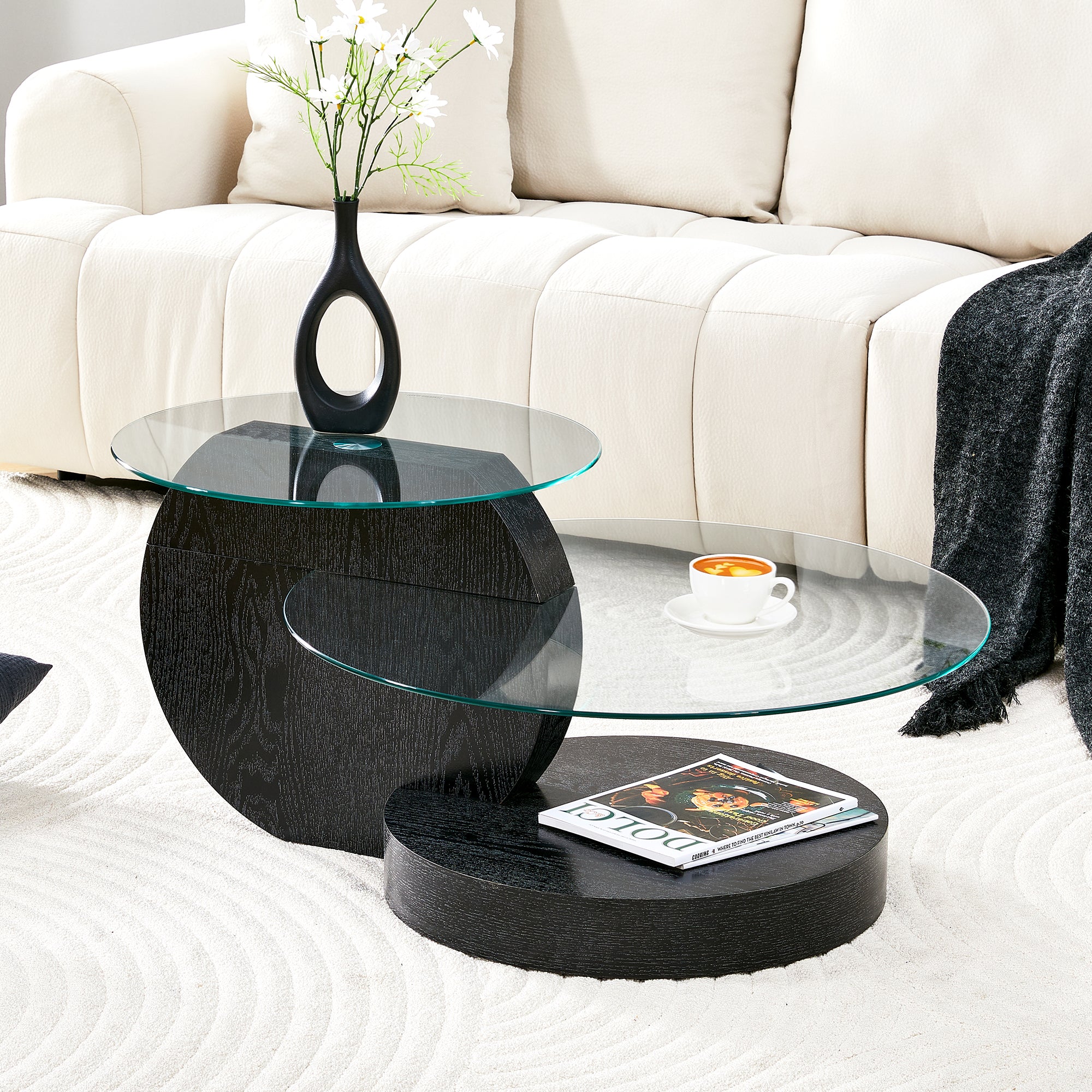 [variant:W3806P404739] Multi-Level Glass Coffee Table with MDF Base – Black,Transparent image 1