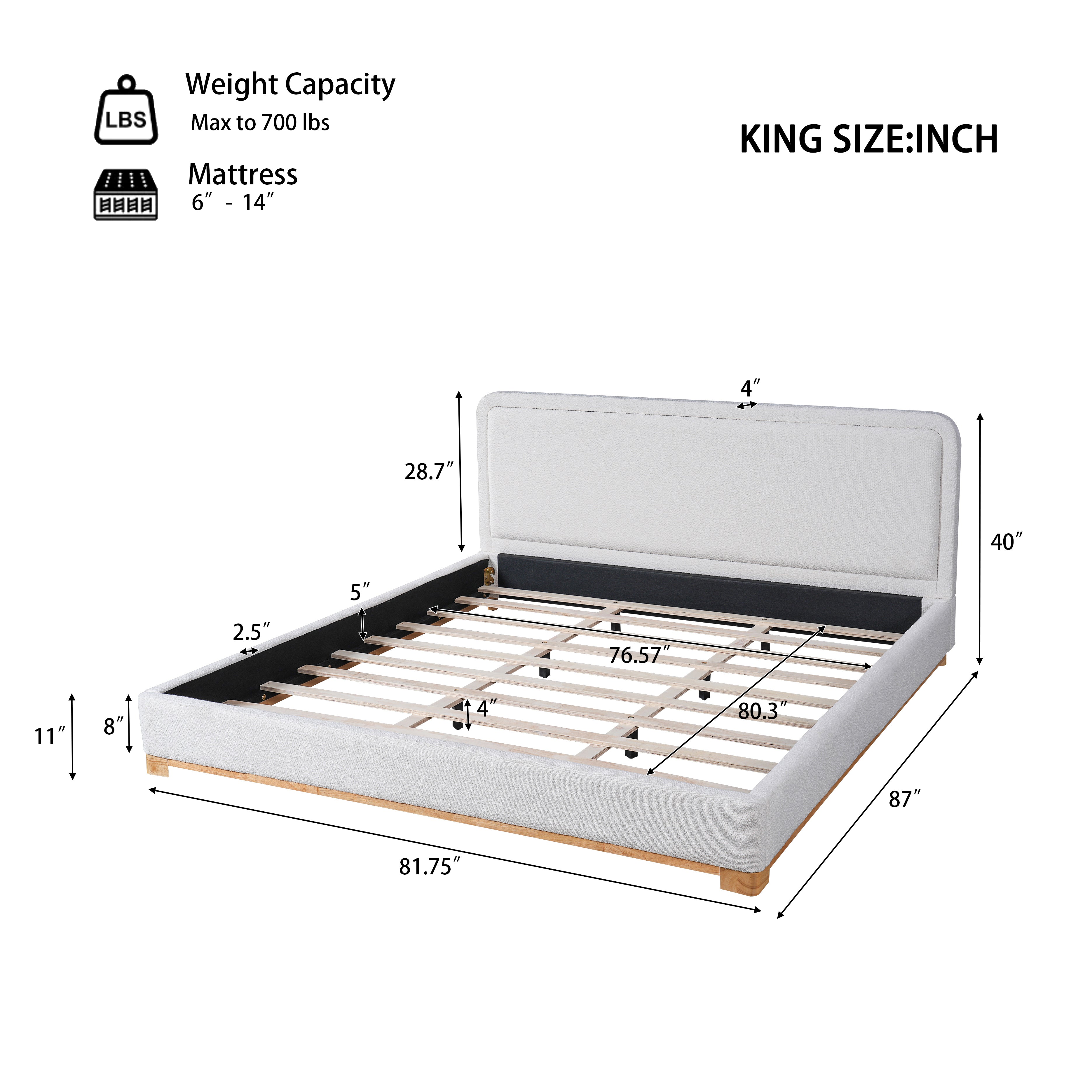 [variant:N859K000012W] King Bouclé Platform Bed with Curved Headboard – White image 5