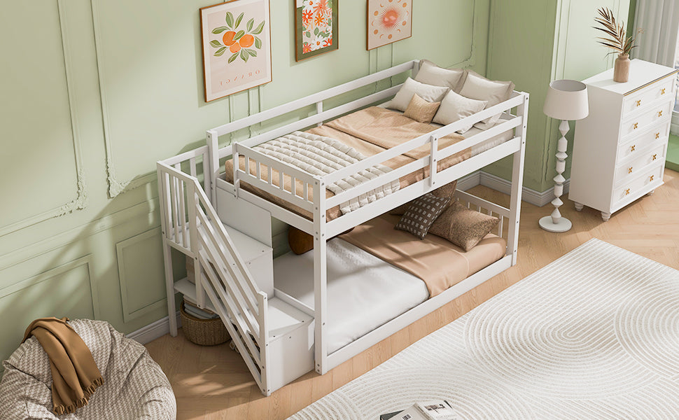 [variant:GX000106AAK] Twin-over-Twin Low-Profile Bunk Bed with Storage Ladder – White image 4