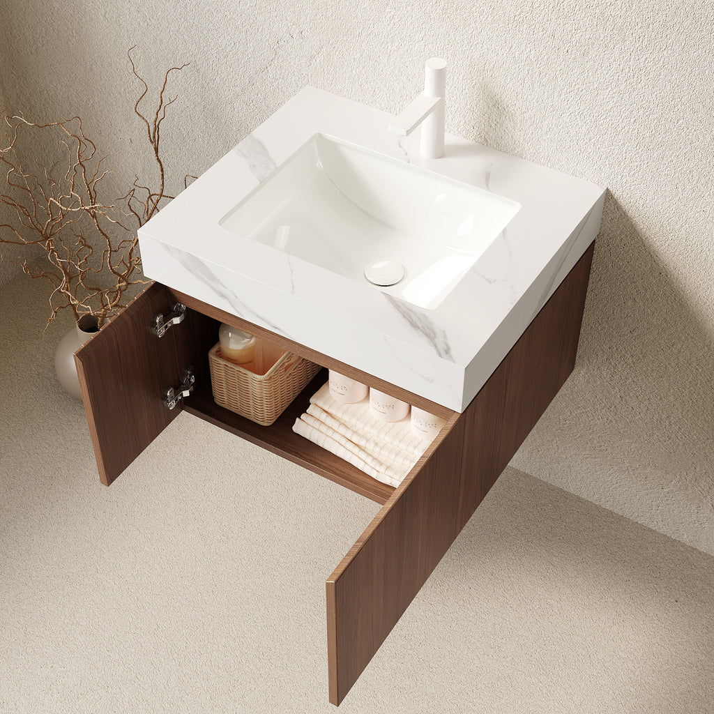 Floating Bathroom Vanity with Ceramic Sink – 24 or 30 Inch — [variant:W6063S00022] 24 in – White Top image 4