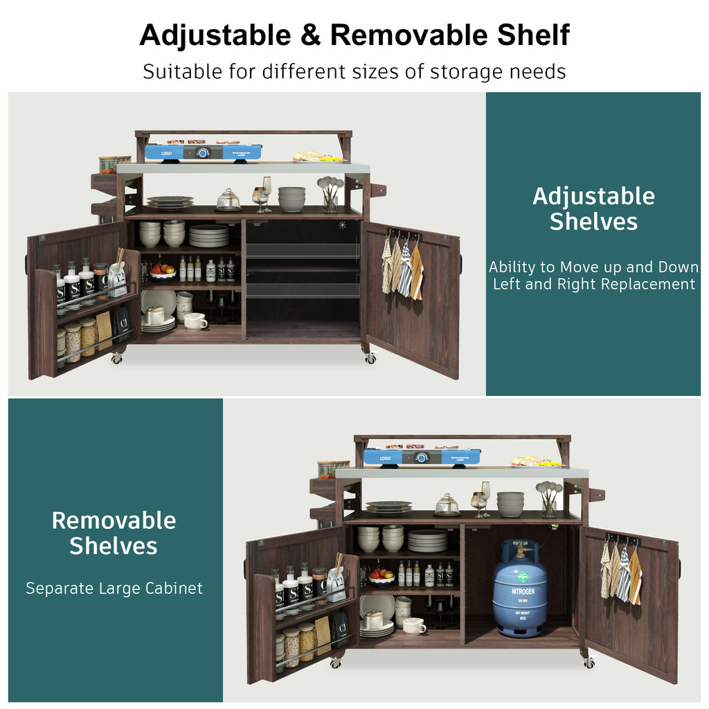 [variant:N853P386135Z] Outdoor Grill Cart with Raised Shelf – Dark Brown, 53.3-Inch image 20