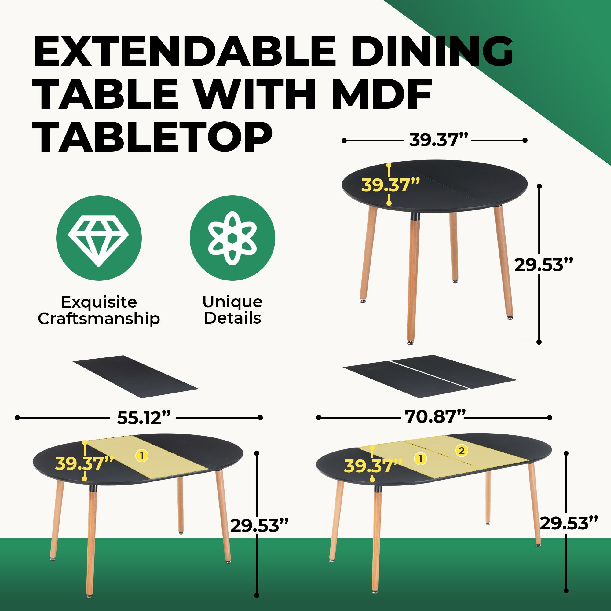[variant:W3808P403944] Extendable Black Dining Table image 4