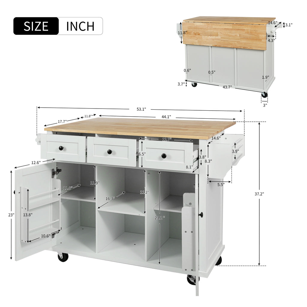 [variant:N853P383632W] Drop-Leaf Rolling Kitchen Cart – White, 53.1-Inch image 9