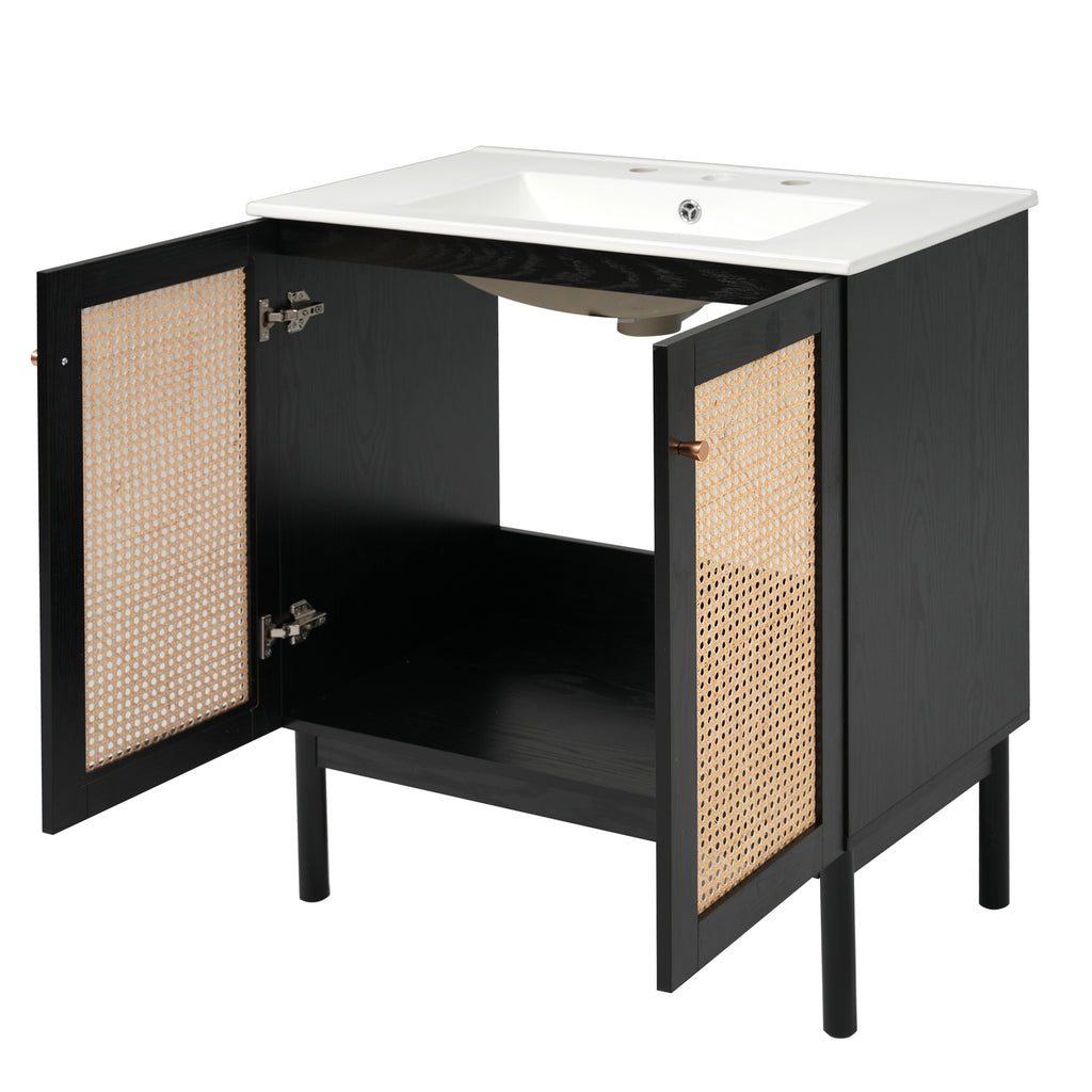 [variant:N729P285517B] Rattan-Door Bathroom Vanity with Sink – 30-Inch image 14
