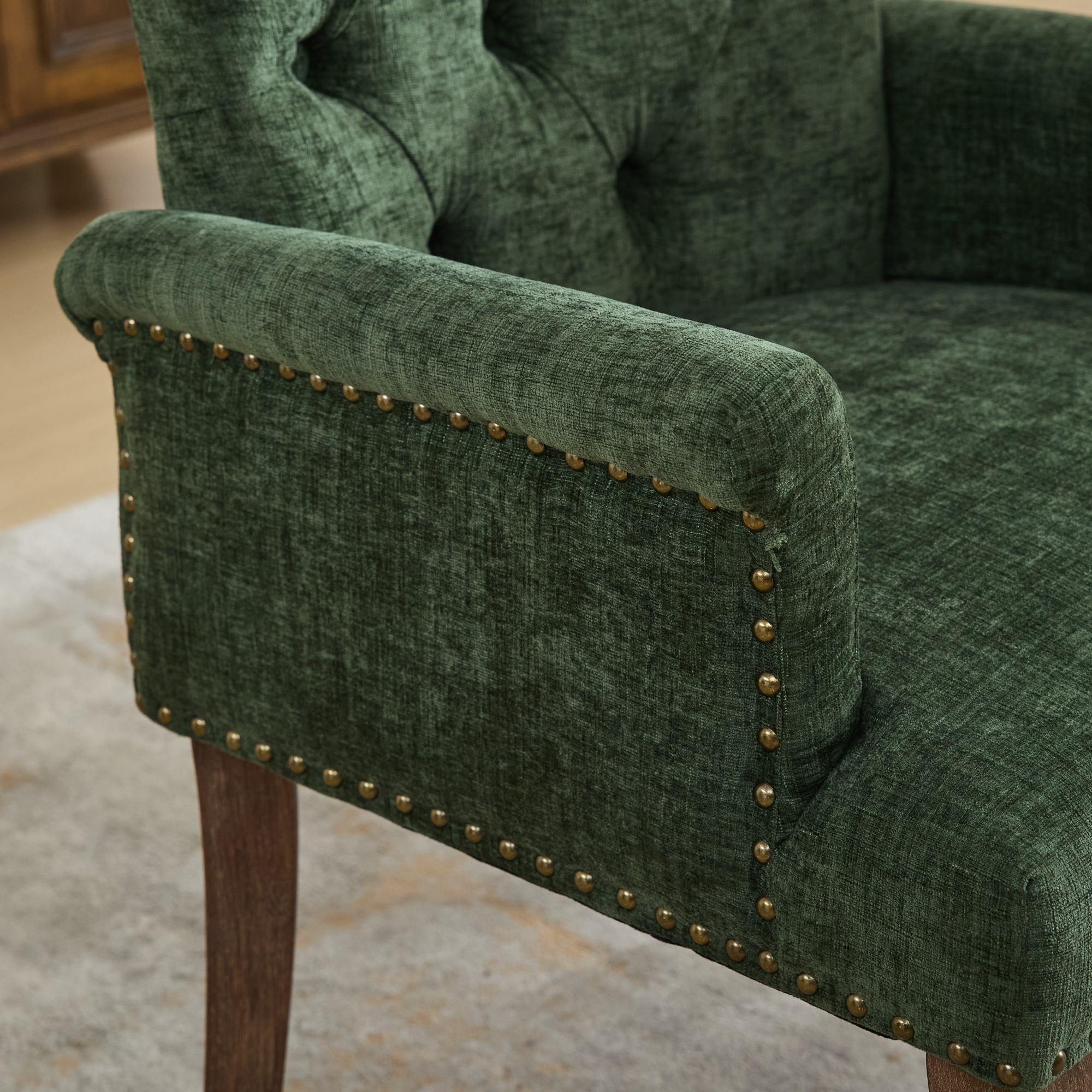 [variant:W5755P503872] Tufted Chenille Dining Armchair – Olive Green image 11