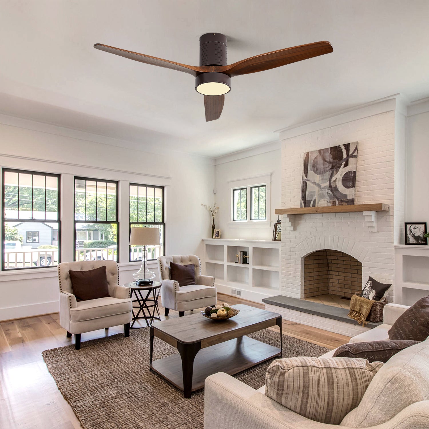 [variant:W5691P515044] Solid Wood Blade Ceiling Fan with Light – 52-Inch image 3