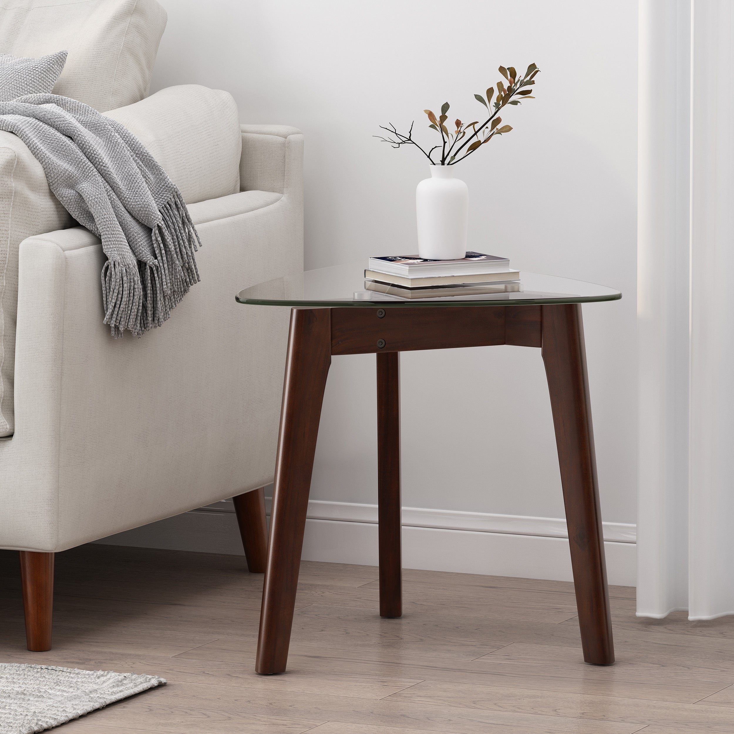 [variant:N872P268275T] Triangular Glass-Top Side Table – Walnut image 1