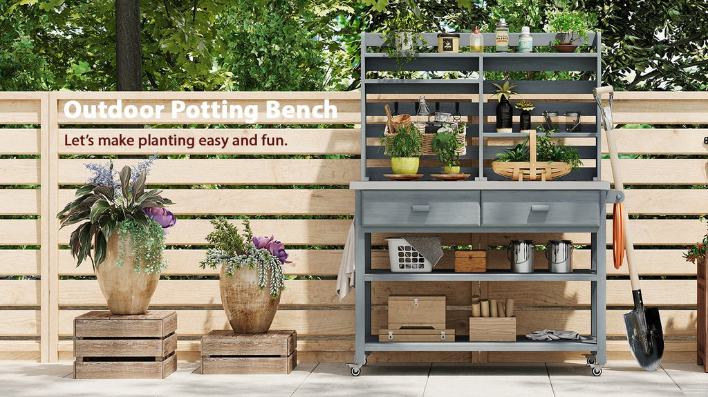 [variant:N853P386121G] Rolling Outdoor Potting Bench with Stainless Steel Top image 55