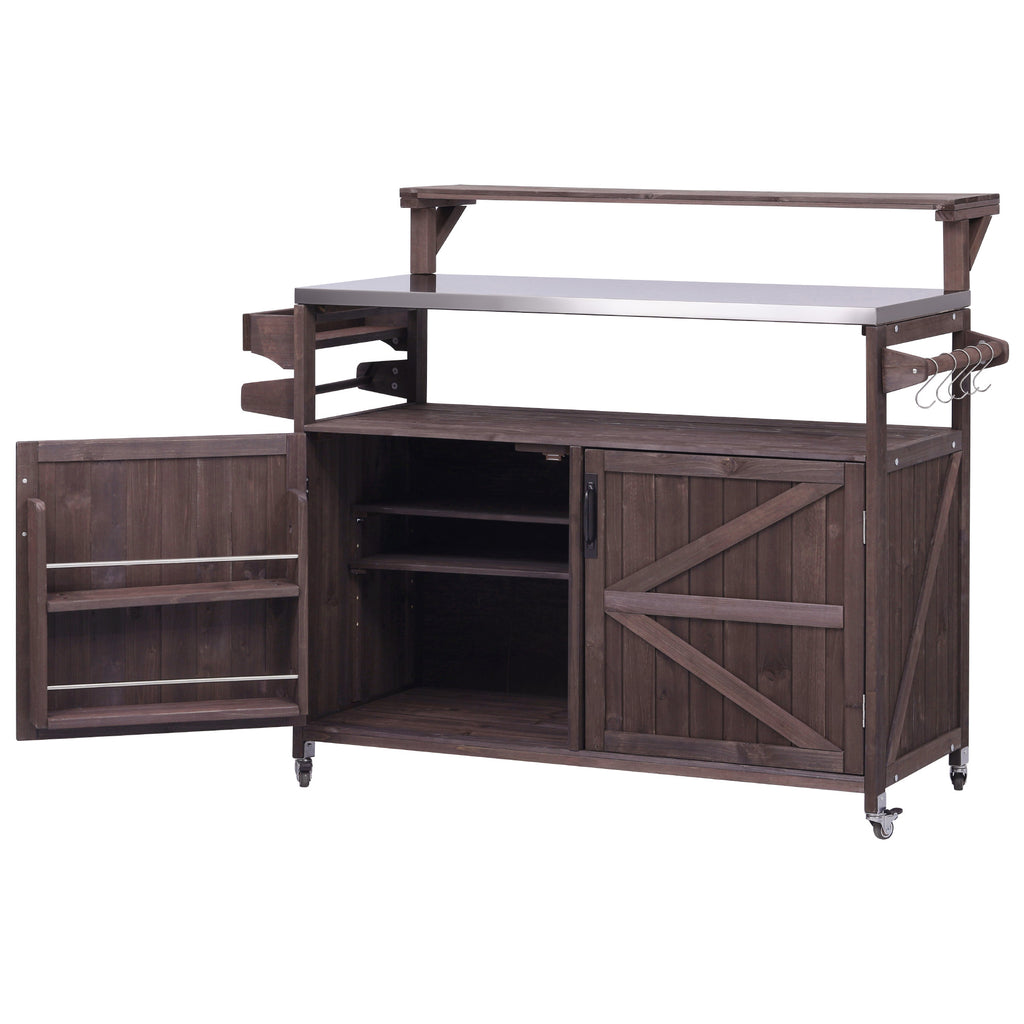 [variant:N853P386135Z] Outdoor Grill Cart with Raised Shelf – Dark Brown, 53.3-Inch image 11