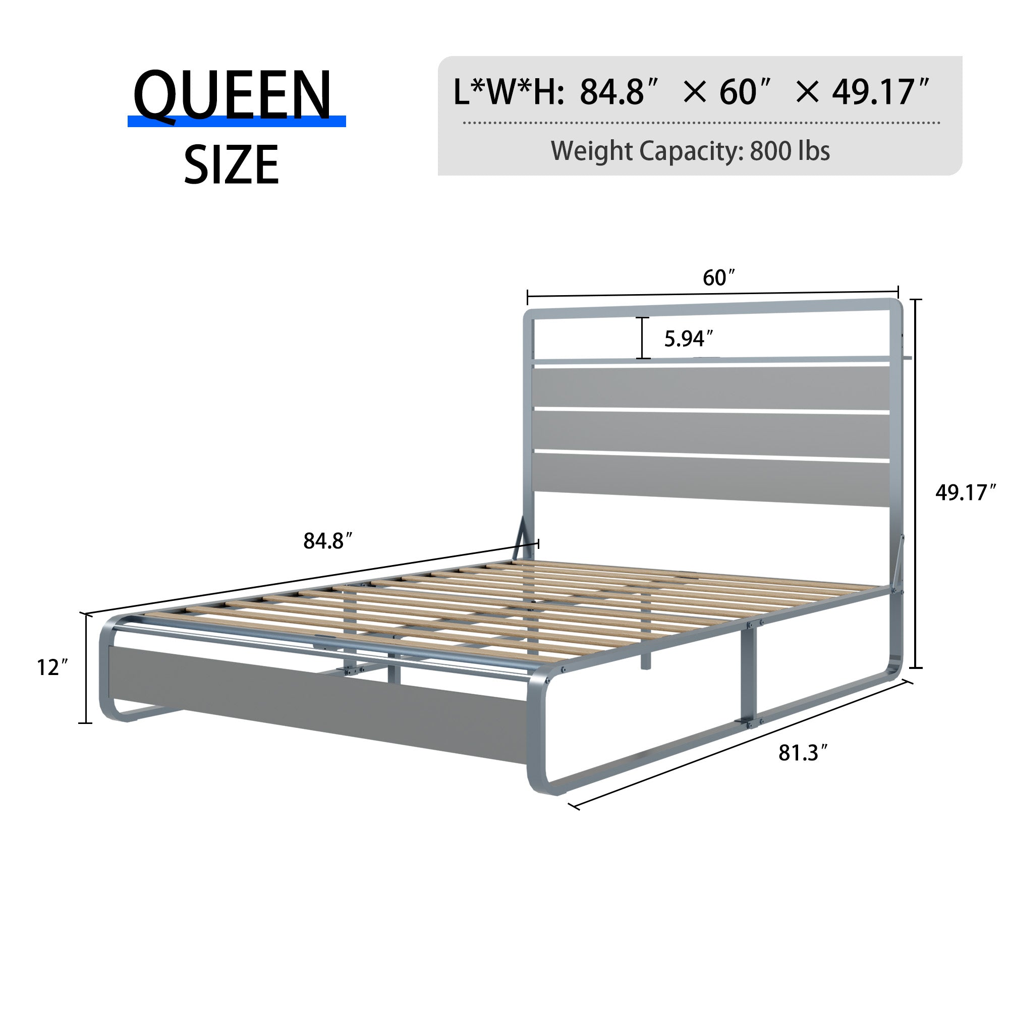 [variant:W5658P487004] Queen Metal Platform Bed with LED Lights & Charging Station – Silver image 7