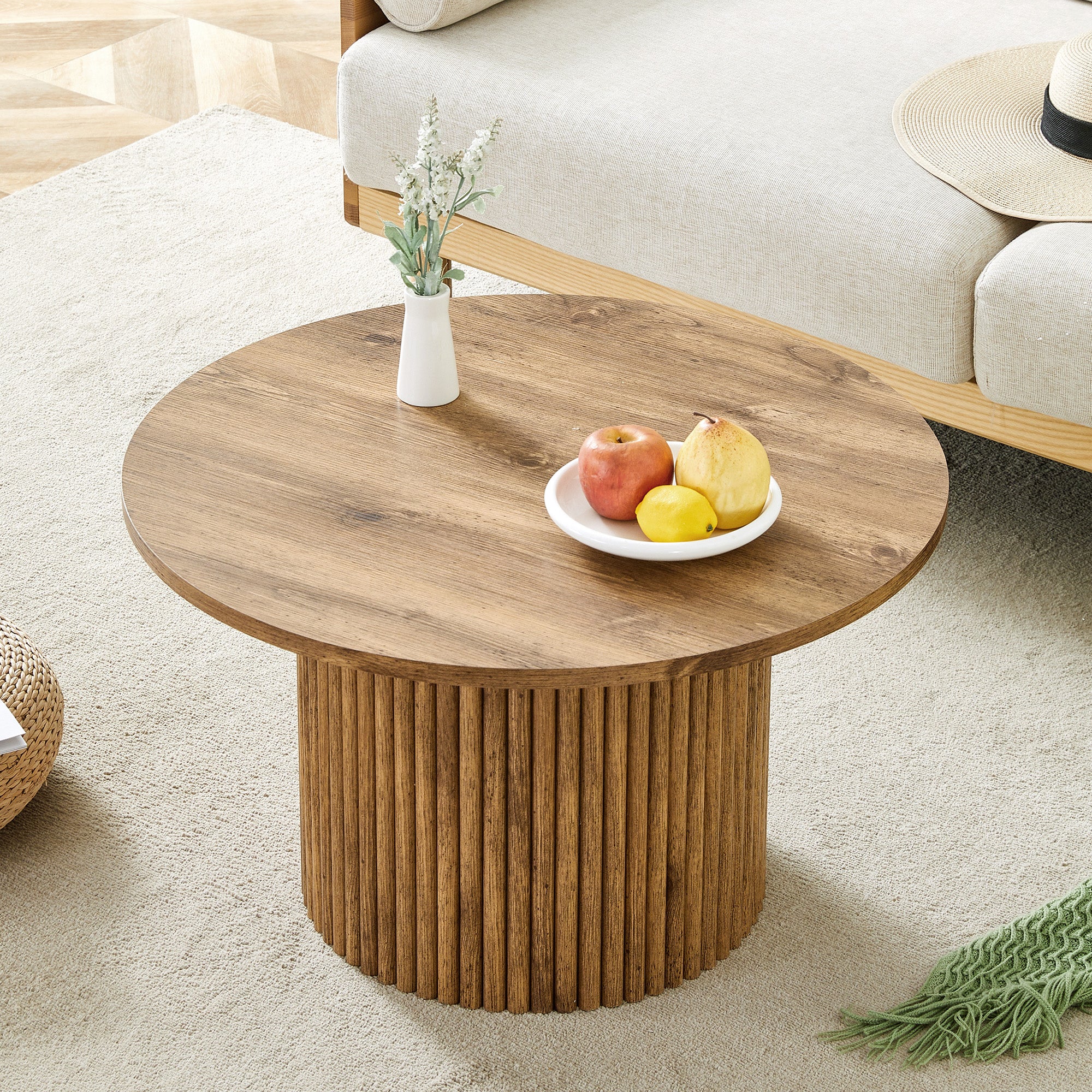 [variant:W3806P404738] Round Fluted Coffee Table with Metal Frame – 27.5-Inch image 3