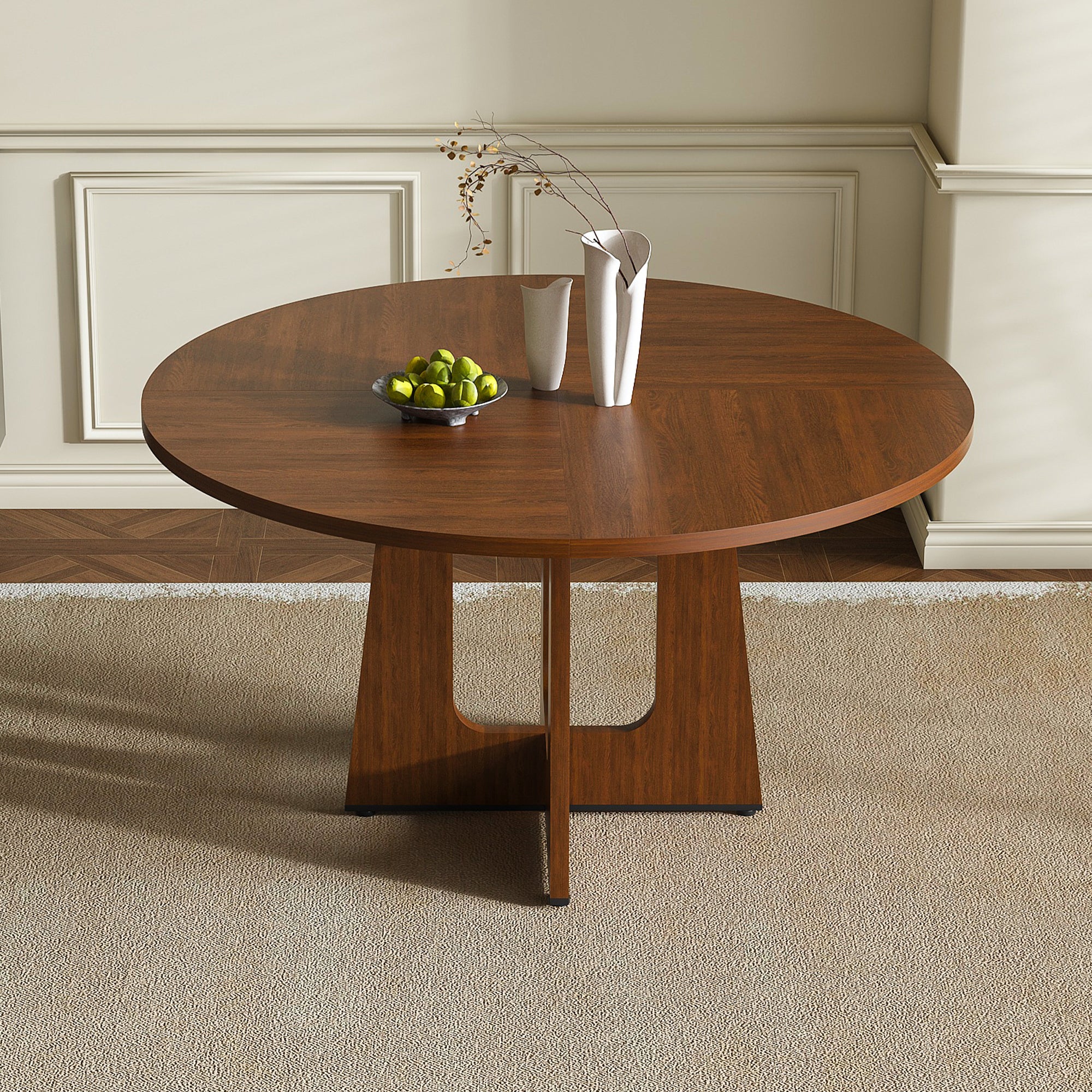 [variant:W3678P508935] Round Farmhouse Dining Table – 47-Inch – Walnut image 1