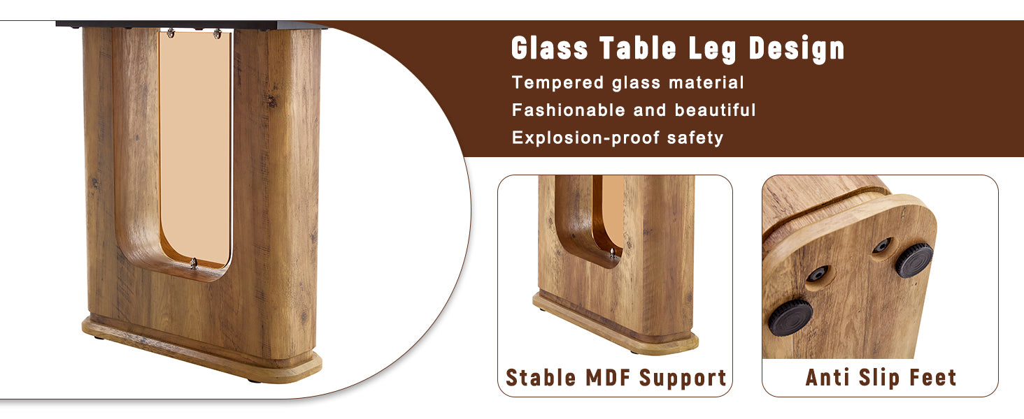 [variant:W3806S00012] Wood-Grain U-Leg Dining Table – 64.5-Inch image 11