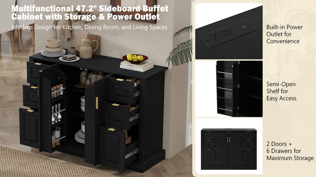 [variant:N889P443160B] Sideboard with 2 Doors, 6 Drawers & Power Outlet image 21