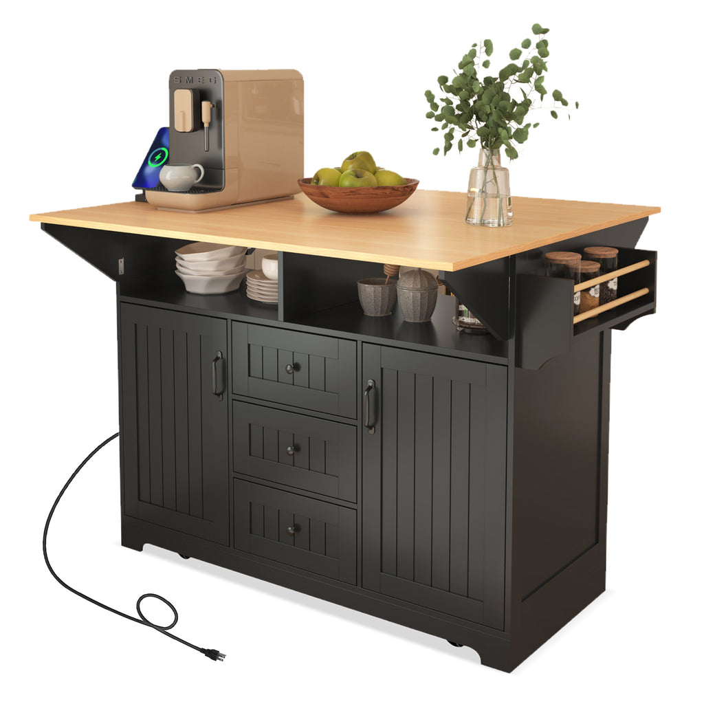 [variant:N853S000006B] Dual-Drop-Leaf Rolling Kitchen Island – Black, 55.75-Inch image 27