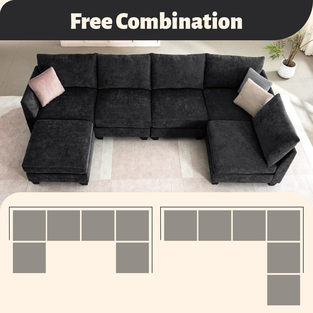 [variant:W3885S00029] 6-Seater U-Shaped Modular Sofa with Storage Ottoman & USB Ports image 14